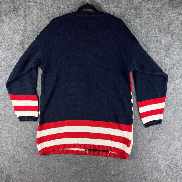 Vintage Hunters Run Sweater Womens Medium Patchwork Americana USA Flag Grandma - Picture 13 of 16